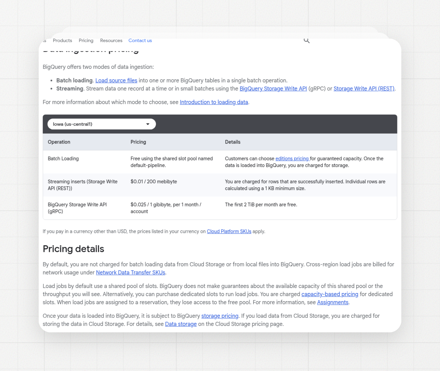 BigQuery data ingestion pricing